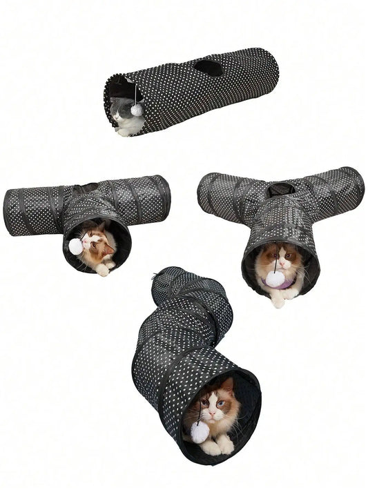 Printed Foldable Cat Tunnel - 1PC Multi-Size Indoor Interactive Pet Toy